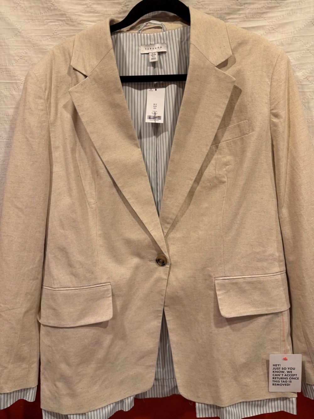 Topshop Beige Single-Button Tailored Blazer